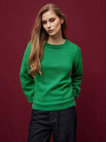 Maija Women's Solid Color Round Neck Long Sleeve Casual Sweater With Cutout Back, Autumn/Winter Christmas Clothes  New Year Clothes  Stylish Clothing Collection  Green Top  Women's Social Blouse Casual Blouse For Women - Green - View 3