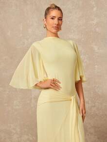 Lumalex 早春飘逸网纱多层喇叭长袖系腰连衣裙，荷叶边下摆，适合女士穿着。早春连衣裙、度假生日装、婚礼、情人节礼物指南、浪漫情人节装扮、宾客婚礼、情人节礼物指南、浪漫情人节装扮、派对、夏季假日海滩装扮、奢华造型、低调奢华、舞会、聚会、宴会、优雅老派、锐舞派对、音乐节、层次丰富的派对夏季连衣裙、春季女装。 - 黃色 - 查看 4