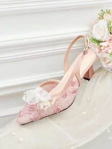 CUCCOO HITCHD Giày cao gót mũi nhọn họa tiết hoa 3D dự tiệc thanh lịch dành cho nữ - Hồng - Xem 12