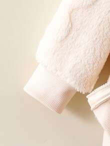Young Girl Solid Color Hooded Zip-Up Fleece Jacket, Autumn/Winter - Apricot - View 3