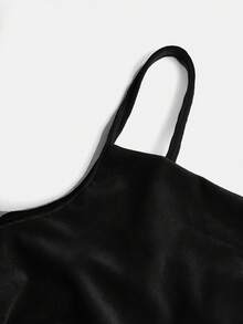 青少年女孩优雅天鹅绒垂领褶皱腰身紧身黑色派对连衣裙 - 黑色 - 查看 2