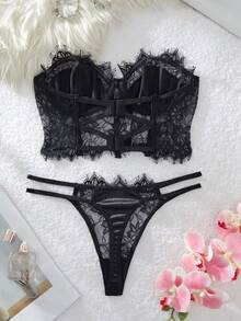 Myrelith 2 st/set spetsögonfransbandeau-bh med bygel - Svart - Visa 2