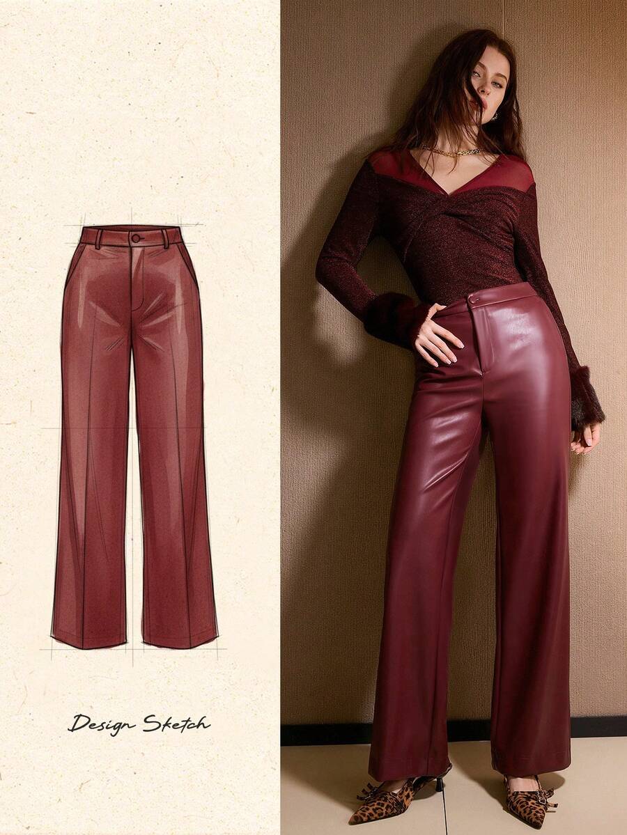 MOTF PREMIUM AUTUMN/WINTER SLANT POCKET STRAIGHT-LEG SUIT PANTS - Red - View 1