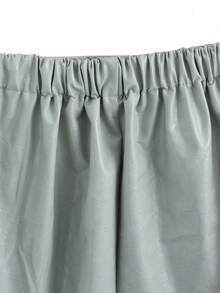 SHEIN Franclia Women's A-Line Skirt With Front Fabric Pocket Decoration, Glossy Leather-Like Material, Versatile Casual Fashion Style - Light Grey - View 6