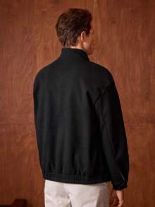 Officeau 男士高品质羊毛混纺立领夹克，时尚休闲外套，秋冬款 - 黑色 - 查看 2