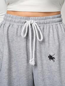 SHEIN Tall CURVE 大码女式街头风外出休闲两件套，弹性腰带，舒适灰色弯腰裤，修身显瘦，秋季女装，高挑两件套，舒适两件套，修身显瘦，高挑女装，秋季女装 - 淺灰色 - 查看 7