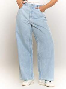 MUSERA Plus Size High Rise Straight Leg Light Wash Denim Jeans Everyday Winter Casual Cute Spring Summer