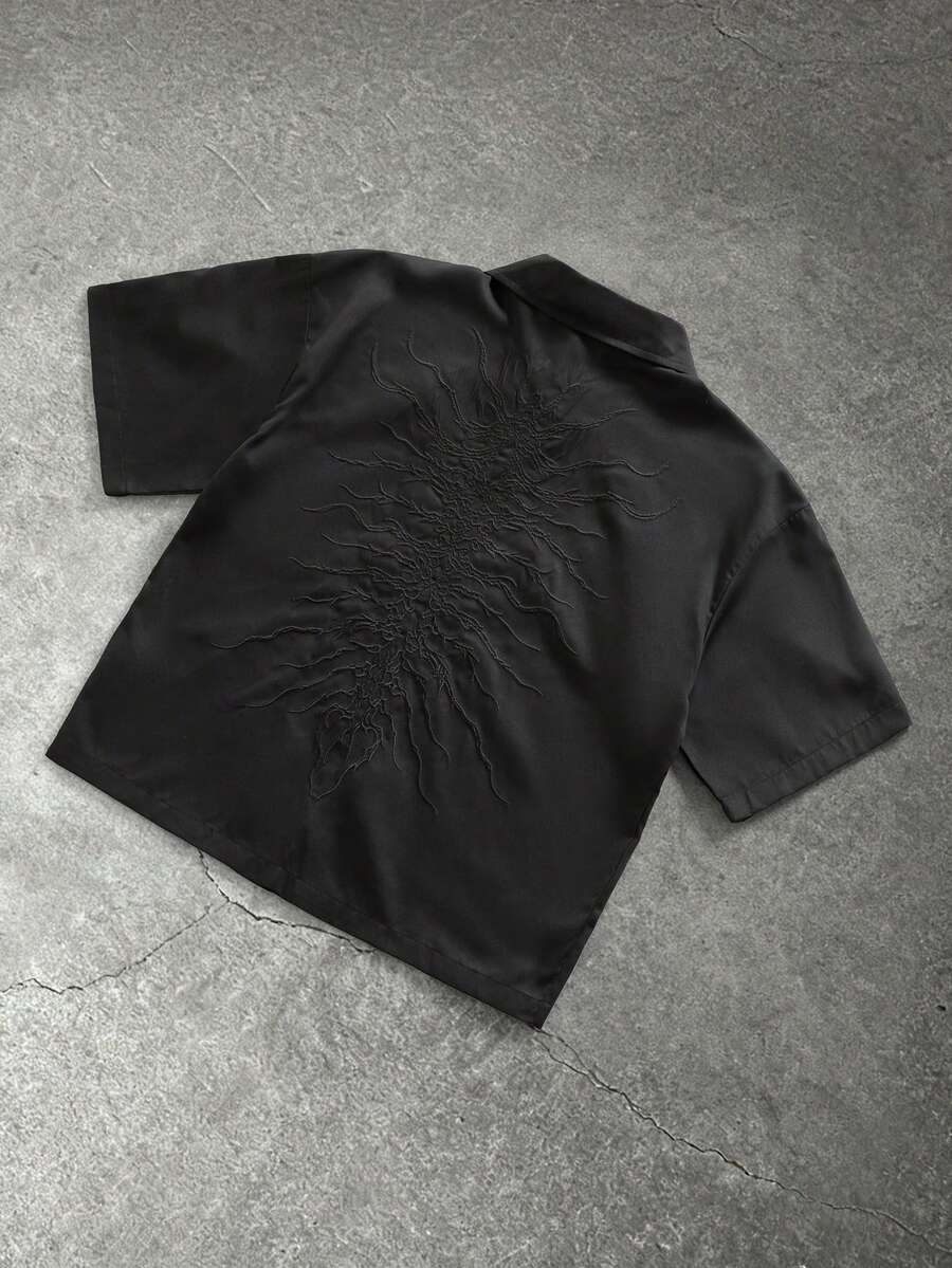 PAVTROS Chemise courte décontractée à coupe ample avec broderie de scorpion sombre dans le style INS, cadeau pour petit ami/mari, cadeau d'anniversaire, style années 2000 - Noir - Voir 1