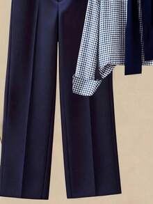 Franclia 女士条纹披肩领衬衫和高腰阔腿裤两件套，春秋季 - 彩色 - 查看 4