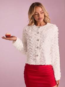 Glamine 女士金属铆钉波浪下摆轻薄外套，秋冬款 - 白色 - 查看 4