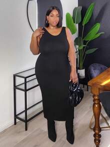 Truni Vestido casual de cena y citas de silueta ajustada y unicolor, para figura de pera y triángulo, para verano - Negro - Ver 5