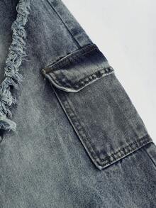 SHEIN Girlism Teen Girl Y2K Frayed Star Embellished Loose Blue Baggy Denim Jeans, Fall Back To School Clothes Outfits, Girl Denim Jeans Clothes - Dark Wash - View 4