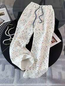 SHEIN All-Over Print Hooded Zip-Up Jacket And Drawstring Waist Long Pants Casual Suit - White - View 4