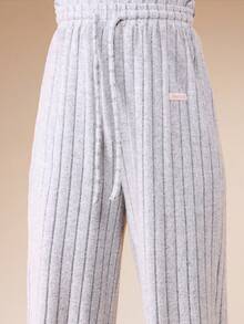 SUMWON Ribbed Knit Long Sleeve Top Wide Leg Pants Co-Ord Set Wear Matching Outfit Casual Comfort Two Piece Vacation - Grey - View 7