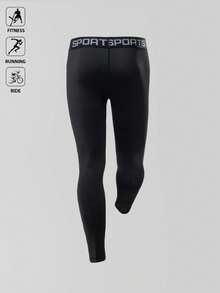 Acti Log Men's Fashion Elastic Wing & Letter Print Sports Leggings Breathable Comfortable Minimalist Design Slim Fit For Gym Compression Sports Tights - Black - View 2