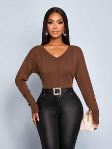 SOLERSUN Women's And Elegant Coffee Brown Autumn Sweater Tops,Simple Advanced Design Office Winter Suit For Homecoming Thanksgiving Back To School - Brown - View 3