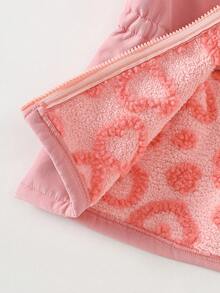 SHEIN Playful Pals 女婴幼儿新生儿0-3岁保暖双面连帽仿毛皮法兰绒豹纹及纯黑色中长外套，秋冬款