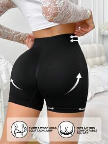 1pc Women's Seamless High Waist Solid Color Briefs - Black - View 2