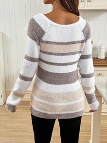 SHEIN 孕妇装撞色插肩袖长袖罗纹修身罗纹针织毛衣 - 彩色 - 查看 2