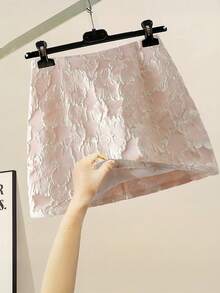 GlowEve CURVE 大码女式优雅提花弹力腰半身裙 - 粉色 - 查看 3