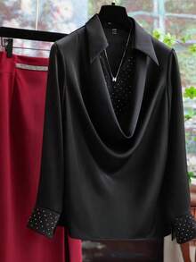 SHEIN Clasi 大码梭织优雅通勤秋季衬衫 - 黑色 - 查看 1