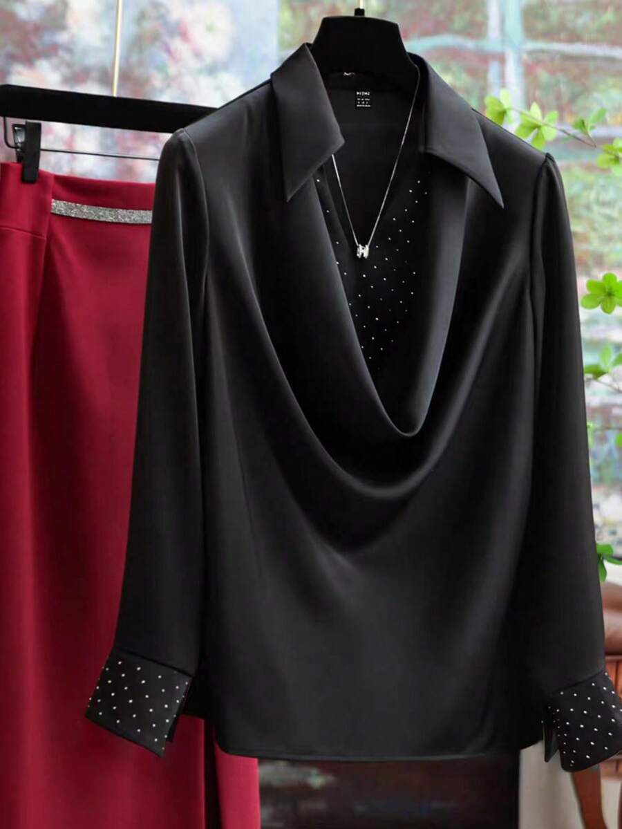 SHEIN Clasi 大码梭织优雅通勤秋季衬衫 - 黑色 - 查看 1
