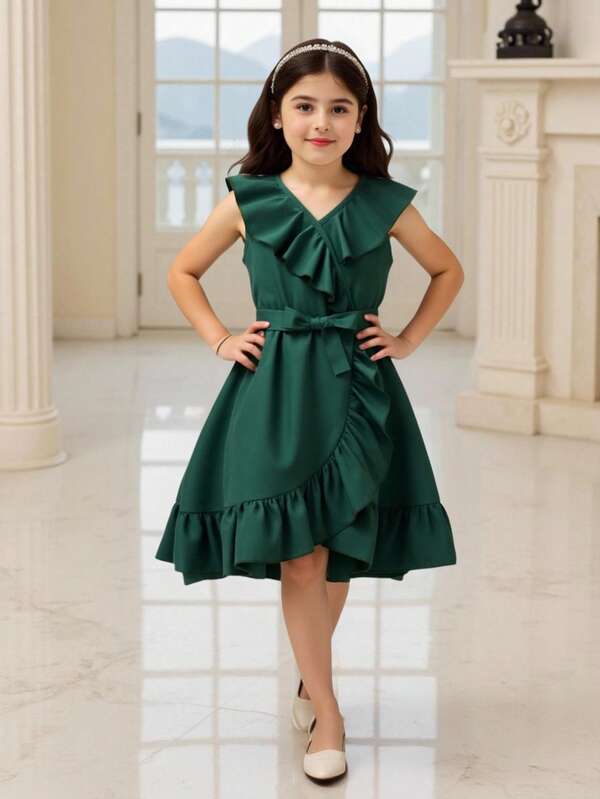 SHEIN Tween Girl Ruffle Trim Wrap Dress