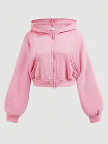 SHEIN Girlism TEENGIRL Pink Hooded Two Pieces Set, Zip-Up Jacket And Relaxed Fit Pants, Collegiate Style Outfit, Suitable For Back To School, Street Wear - Pink - View 7
