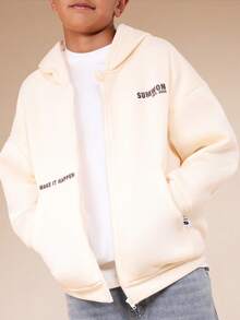 SUMWON Boys Full Zip Through Hoodie Without Drawstring Hood And Centre Pocket For Spring Fall Winter Casual Wear Vacation - Apricot - View 5