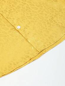 Manfinity Mode 男士豹纹提花个性化长袖衬衫，适合派对、宴会、商务休闲场合；猎豹纹男士衬衫；男士奢华衬衫；男士柠檬黄衬衫；黄色正装衬衫 - 金色 - 查看 5