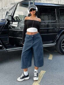 CasuGlow WOMEN LOW WAIST SNOW WASH DENIM SHORT - Dusty Blue - View 4