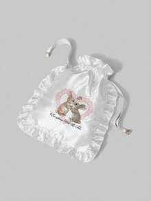 ROMWE Kawaii Pattem: 1002374 Heart Lace Rabbit Cosmetic Bag, Travel Wndergarment Storage Pouch With Drawstring - White - View 3