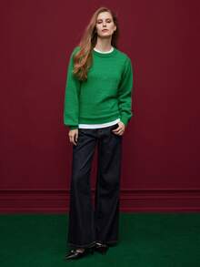 Maija Women's Solid Color Round Neck Long Sleeve Casual Sweater With Cutout Back, Autumn/Winter Christmas Clothes  New Year Clothes  Stylish Clothing Collection  Green Top  Women's Social Blouse Casual Blouse For Women - Green - View 4