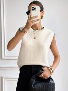 SHEIN Frenchy 女士撞色蝴蝶结装饰无袖针织上衣 - 彩色 - 查看 7