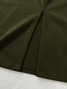 SHEIN LUNE 两件套女士休闲卫衣和开衩裙套装，春季女装，休闲百搭 - 軍綠色 - 查看 6