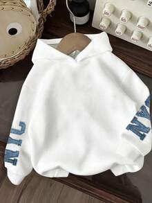 大码女式字母贴花时尚长袖连帽卫衣 - 白色 - 查看 2