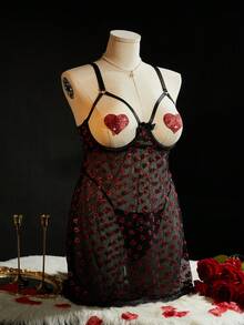 SpicyHot 4pcs Plus Size Sexy Lingerie Set With Underwire, Valentine's Day - Multicolor - View 6