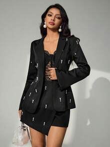 Bluhae Women's Fashion Sexy Minimalist Embellished Suit Set, Spring/Autumn - Black - View 1