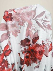 Elenzga Đầm ôm sát cơ thể mini dáng ôm, cổ xếp nếp, buộc eo, họa tiết hoa xanh trắng phong cách mới, gợi cảm, thanh lịch, thu/đông - Đỏ và trắng - Xem 7