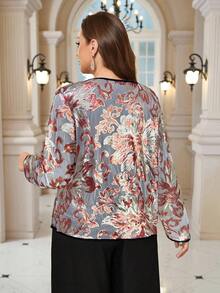 EMERY ROSE Jaket Wanita Ukuran Besar Elegan dengan Hiasan Payet Kontras dan Bagian Depan Terbuka, Jaket Payet Musim Dingin untuk Tahun Baru dan Natal - Berwarna merah muda - View 2