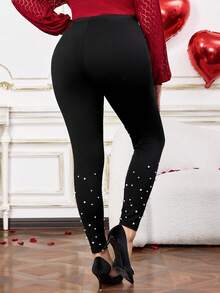 EMERY ROSE Damskie legginsy z ozdobnymi perłami w dużych rozmiarach, uniwersalne, do noszenia na co dzień