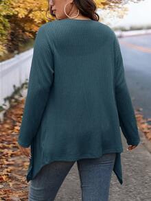 SHEIN VCAY 大码冬季时尚不规则领长款针织开衫，适合外出和工作穿着