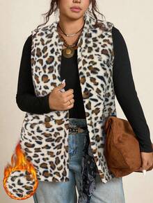 Freevana 大码女式休闲毛绒双口袋前开襟背心，适合秋季穿着。 - 白色 - 查看 5