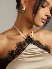 Hauture 性感夏季办公室蕾丝吊带背心 - 卡其色 - 查看 6