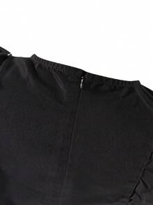 SHEIN Tween Girl Fashionable Black Off-Shoulder Mini Dress - Black - View 4