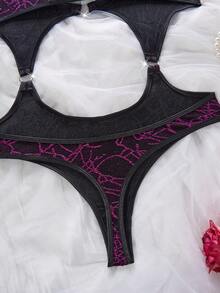 SHEIN Music Festival Women's Hollow Design Halter Sexy Lingerie Set - Purple - View 5