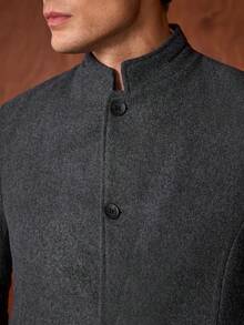 Officeau Men's Slim Fit Stand Collar Single-Breasted Wool Blend Coat, Autumn/Winter - Light Grey - View 8