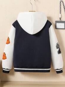 SHEIN Explorewe Tween Boy 羊毛面料连帽字母印花夹克，秋冬