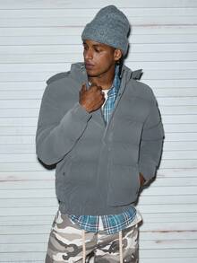 Modcrash 男士夹棉大衣、加厚保暖风衣、秋冬季休闲外套 - 灰色 - 查看 5