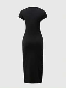 夏季热门少女甜美清爽风格黑色针织连衣裙，修身弹力开衩设计，是青少年日常校园穿搭和约会装扮的理想之选。 - 黑色 - 查看 2